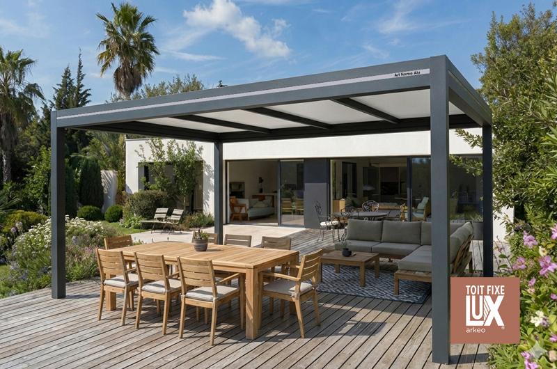 Pergola à toit fixe sur-mesure haute performance garantie longue durée vendue et installée en Alsace par Art et Portails Strasbourg